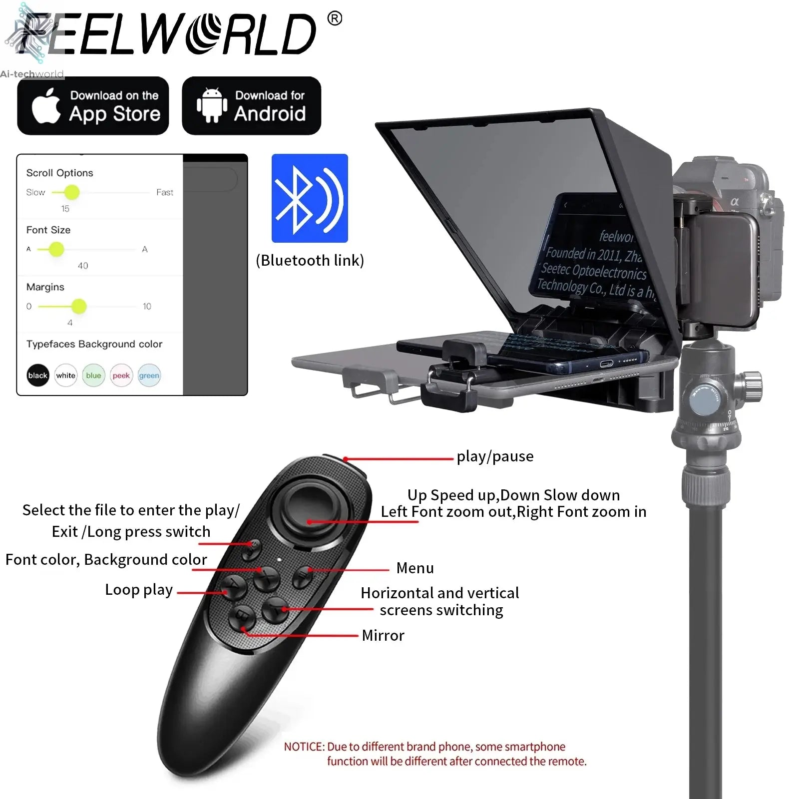 FEELWORLD  TP2A Portable 8 Inch Teleprompter Supports Under 8" DSLR Shooting Smartphone/Tablet Prompting Remote - Ai-TechWorld