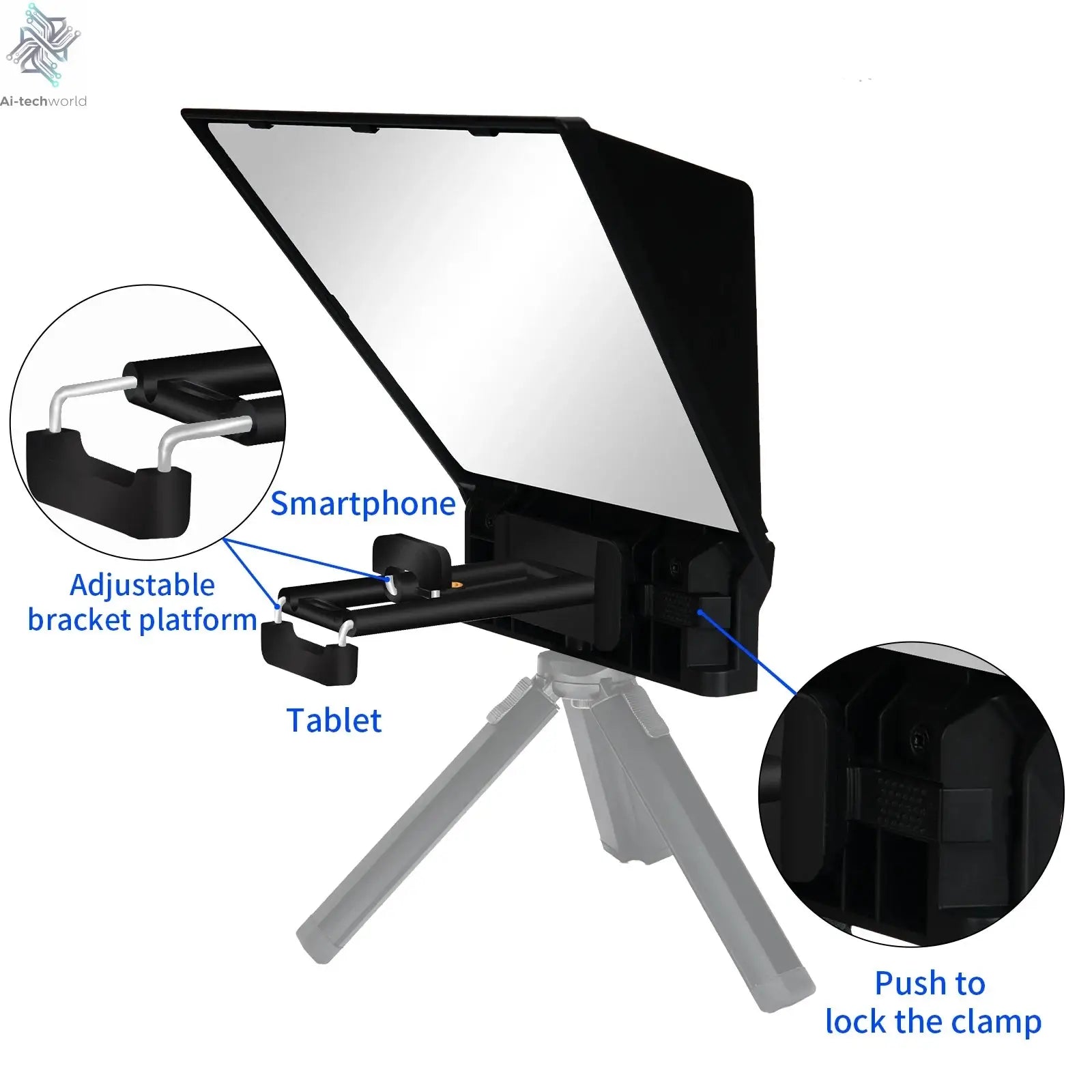 FEELWORLD  TP2A Portable 8 Inch Teleprompter Supports Under 8" DSLR Shooting Smartphone/Tablet Prompting Remote - Ai-TechWorld
