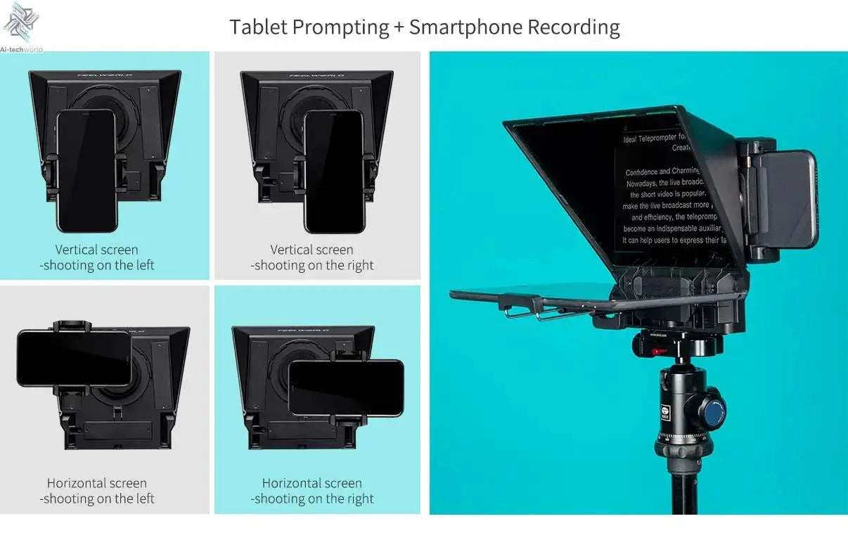 FEELWORLD  TP2A Portable 8 Inch Teleprompter Supports Under 8" DSLR Shooting Smartphone/Tablet Prompting Remote - Ai-TechWorld