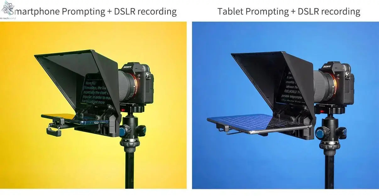 FEELWORLD  TP2A Portable 8 Inch Teleprompter Supports Under 8" DSLR Shooting Smartphone/Tablet Prompting Remote - Ai-TechWorld