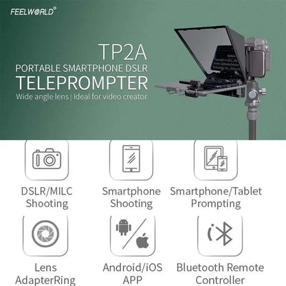 FEELWORLD  TP2A Portable 8 Inch Teleprompter Supports Under 8" DSLR Shooting Smartphone/Tablet Prompting Remote - Ai-TechWorld