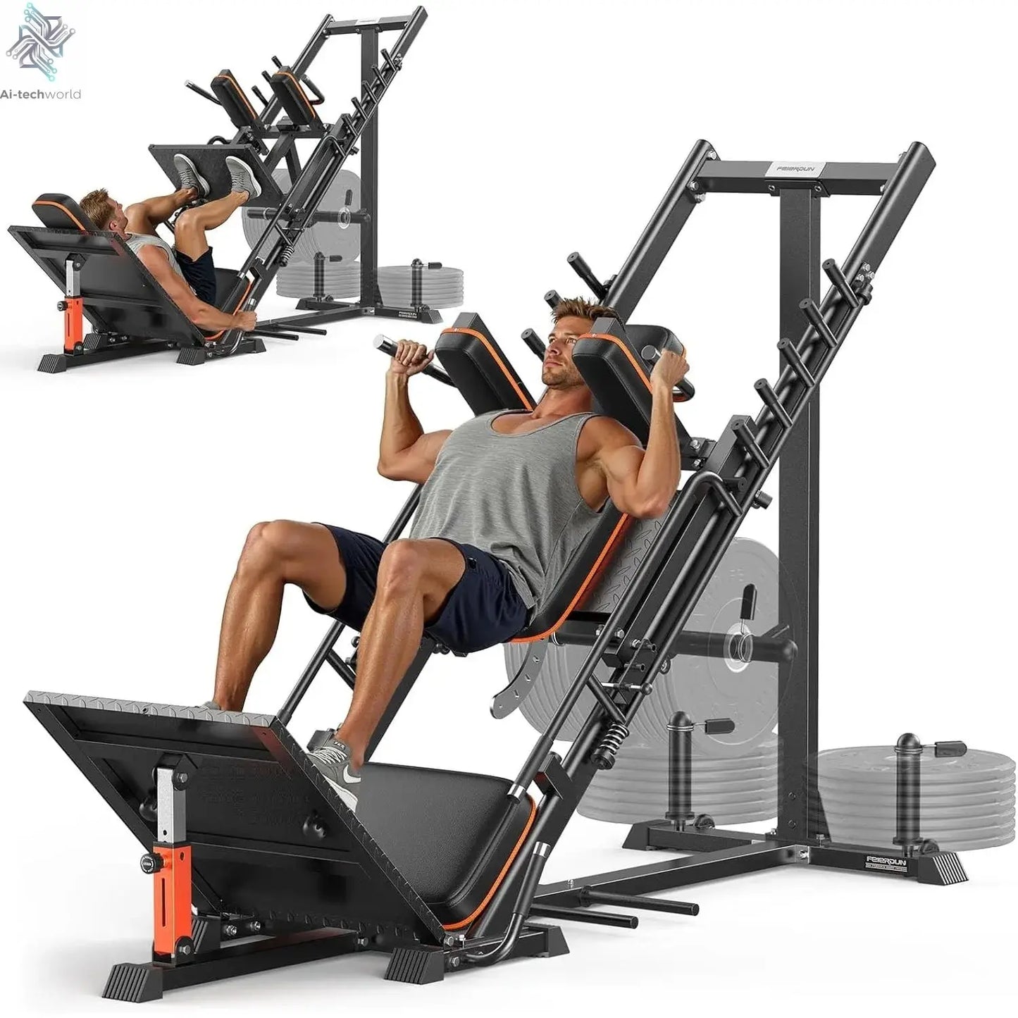 FEIERDUN 3‑in‑1 Leg Press Hack Squat Machine with Ultra-Quiet Pulley System –Adjustable Leg Press Machine for Home Gym - Ai-TechWorld