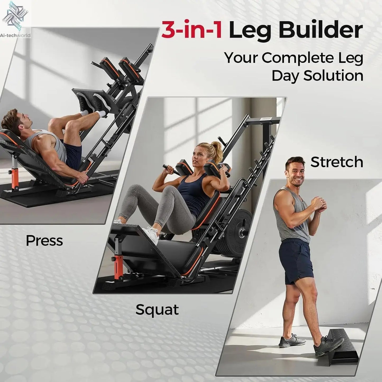 FEIERDUN 3‑in‑1 Leg Press Hack Squat Machine with Ultra-Quiet Pulley System –Adjustable Leg Press Machine for Home Gym - Ai-TechWorld