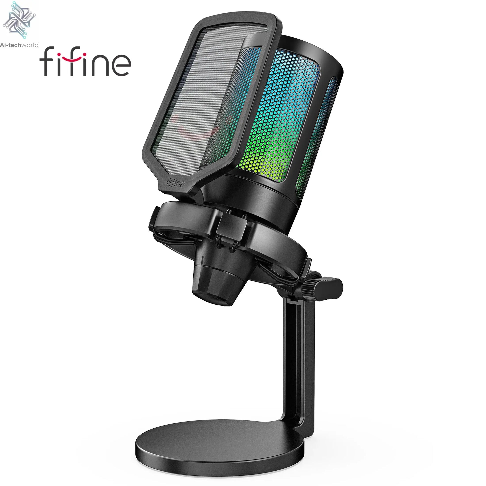 FIFINE AmpliGame Gaming Microphone with Shock Mount,Gain Knob,Touch-mute,Streaming Podcast Condenser Mic for PC,Switch,PS5-A6NEO Ai-TechWorld 