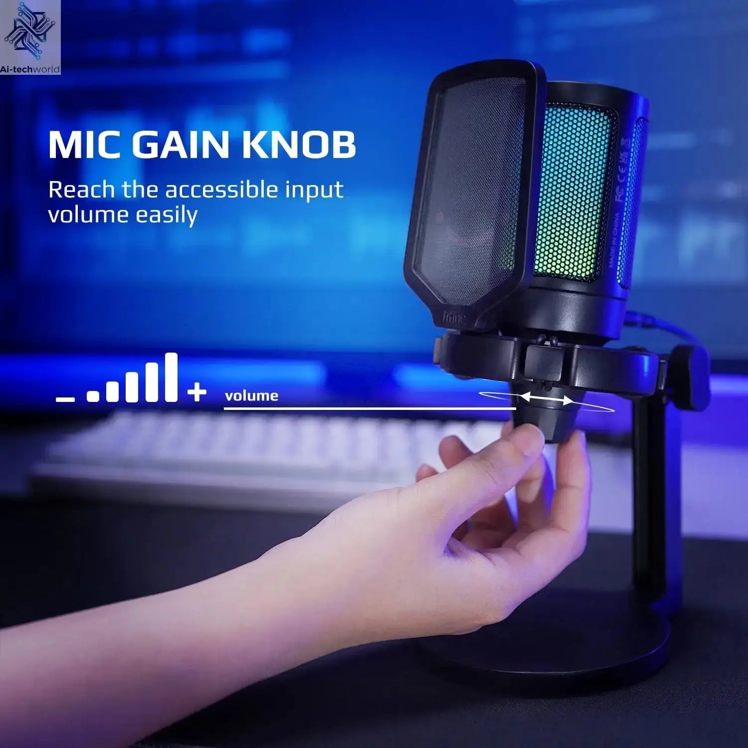 FIFINE AmpliGame Gaming Microphone with Shock Mount,Gain Knob,Touch-mute,Streaming Podcast Condenser Mic for PC,Switch,PS5-A6NEO Ai-TechWorld 