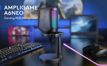 FIFINE AmpliGame Gaming Microphone with Shock Mount,Gain Knob,Touch-mute,Streaming Podcast Condenser Mic for PC,Switch,PS5-A6NEO Ai-TechWorld 