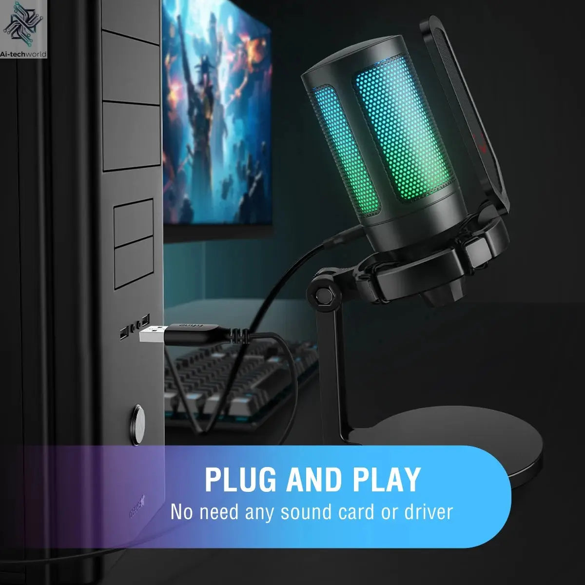 FIFINE AmpliGame Gaming Microphone with Shock Mount,Gain Knob,Touch-mute,Streaming Podcast Condenser Mic for PC,Switch,PS5-A6NEO Ai-TechWorld 