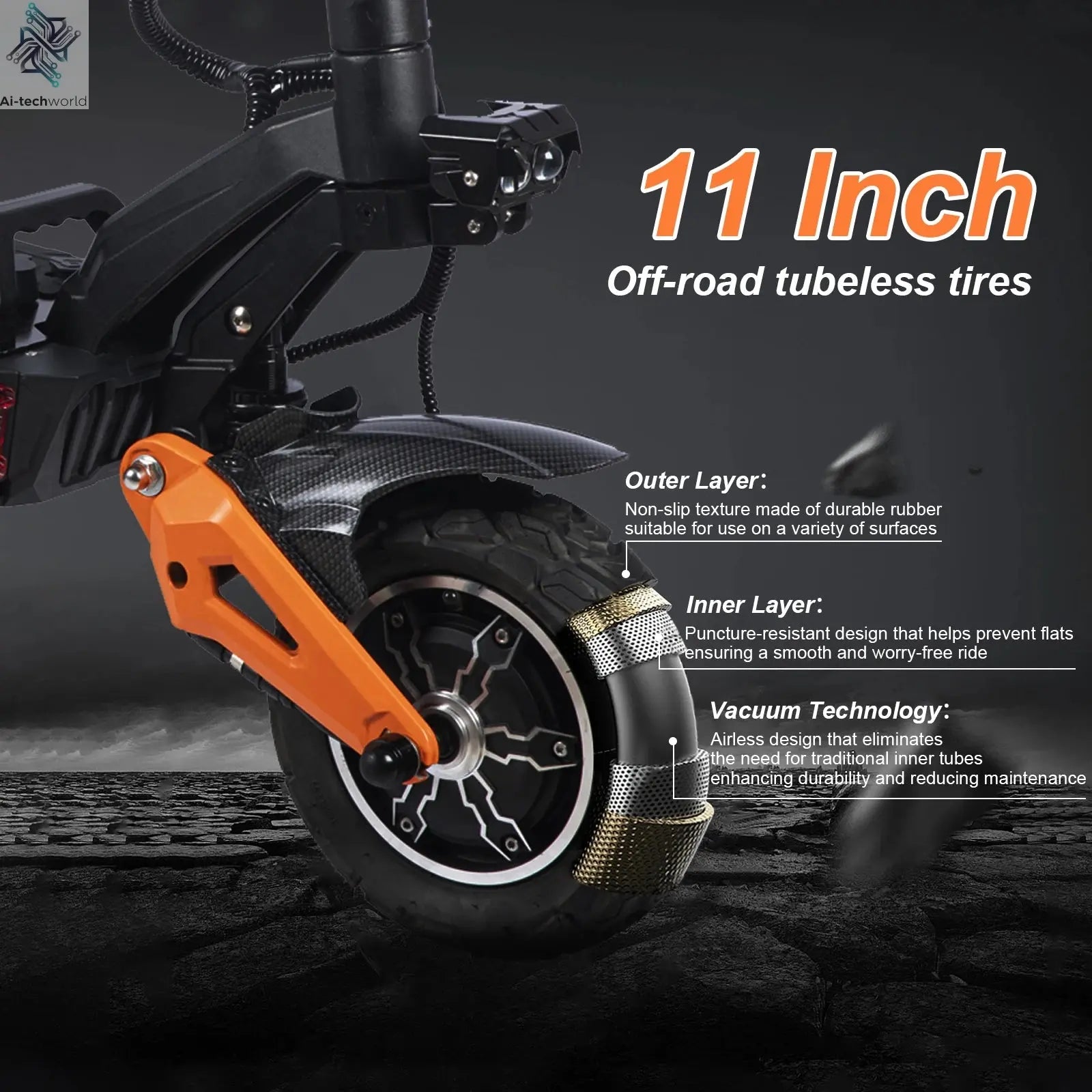 FREEBOY 6000W Fast Electric Scooter for Adult, Daul Motor 50mph, 60V 30Ah, 11'' Off Road Tires, 55miles Range, Foldable eScooter Ai-TechWorld 