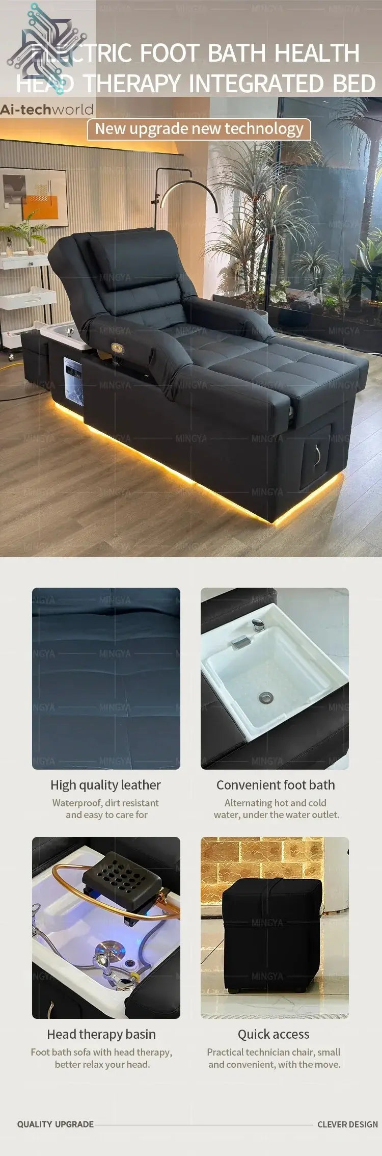 Factory Custom Made Hair Washing Bed for Hair Salon, Head Spa, Pedicure, Foot Massage, Hair Washing Chair. Ai-TechWorld 