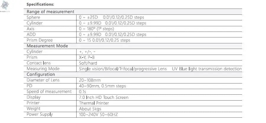 Factory Price Free Shipping Auto Lensmeter Lensometer Focimeter with Printer Ai-TechWorld 