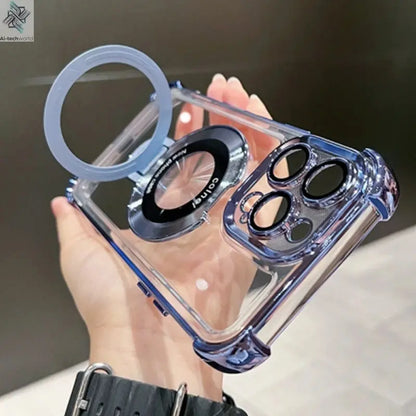 Fashion Case Plating Magnetic Bracket Case for iPhone 17 16 15 14 13 12 Pro Max Case With Holder Stand Shockproof Cover for Magsafe Ai-TechWorld 