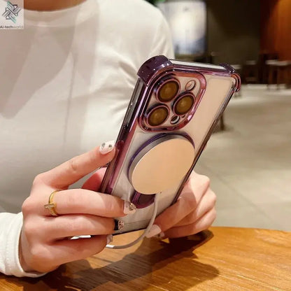 Fashion Case Plating Magnetic Bracket Case for iPhone 17 16 15 14 13 12 Pro Max Case With Holder Stand Shockproof Cover for Magsafe Ai-TechWorld 