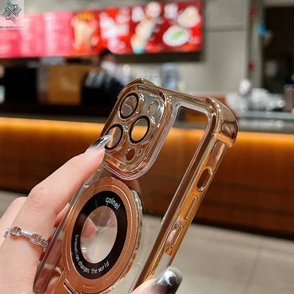 Fashion Case Plating Magnetic Bracket Case for iPhone 17 16 15 14 13 12 Pro Max Case With Holder Stand Shockproof Cover for Magsafe Ai-TechWorld 