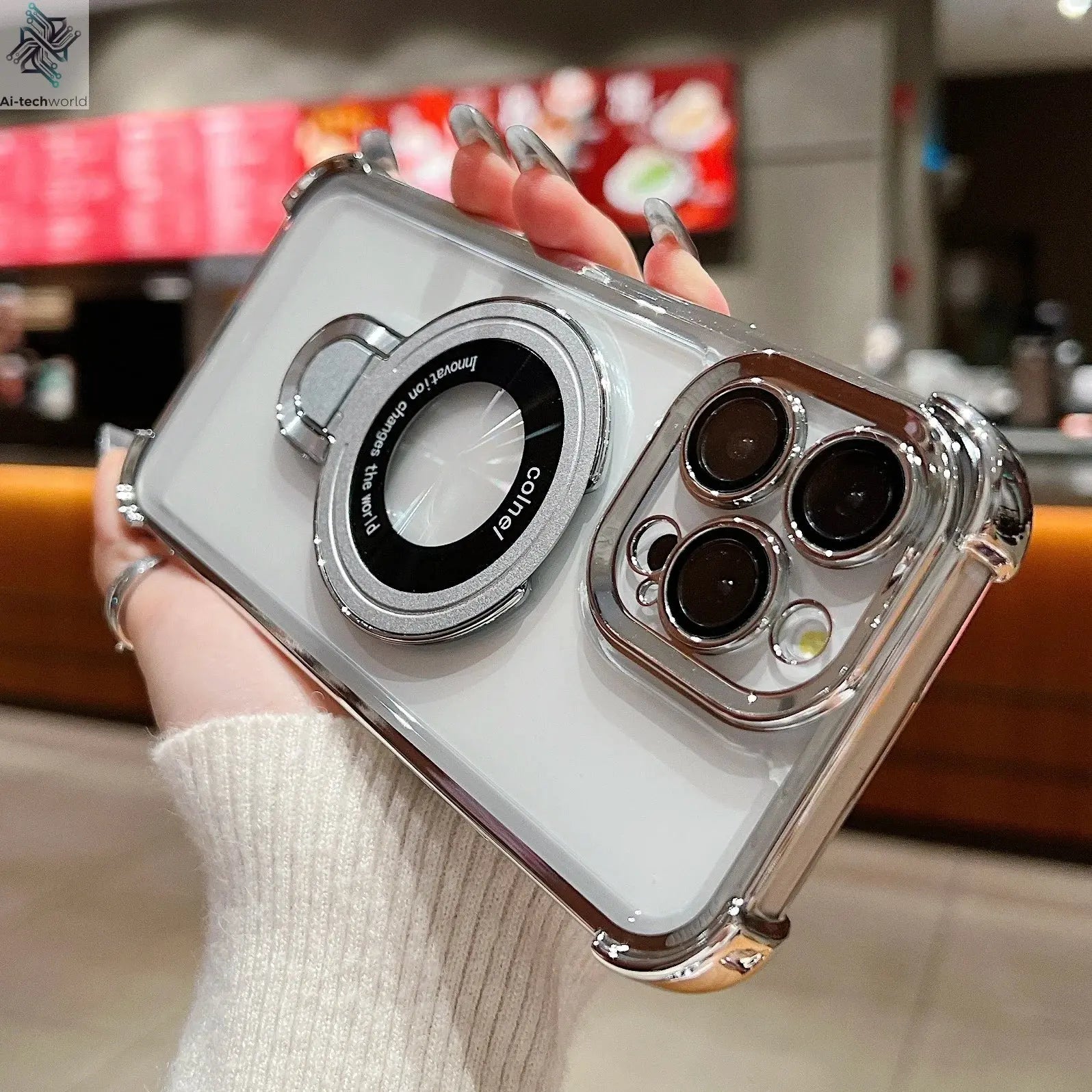 Fashion Case Plating Magnetic Bracket Case for iPhone 17 16 15 14 13 12 Pro Max Case With Holder Stand Shockproof Cover for Magsafe Ai-TechWorld 