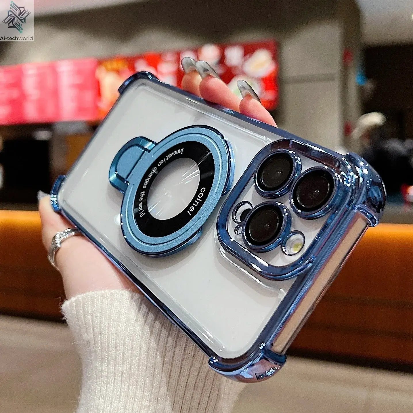 Fashion Case Plating Magnetic Bracket Case for iPhone 17 16 15 14 13 12 Pro Max Case With Holder Stand Shockproof Cover for Magsafe Ai-TechWorld 