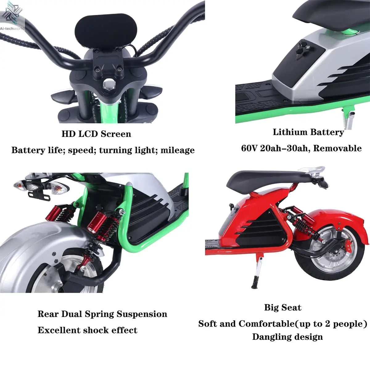 Fat Tire Electric Scooter Adult Citycoco with 2 Seat Power Scooter 60V 4000W E-Bike Ai-TechWorld 
