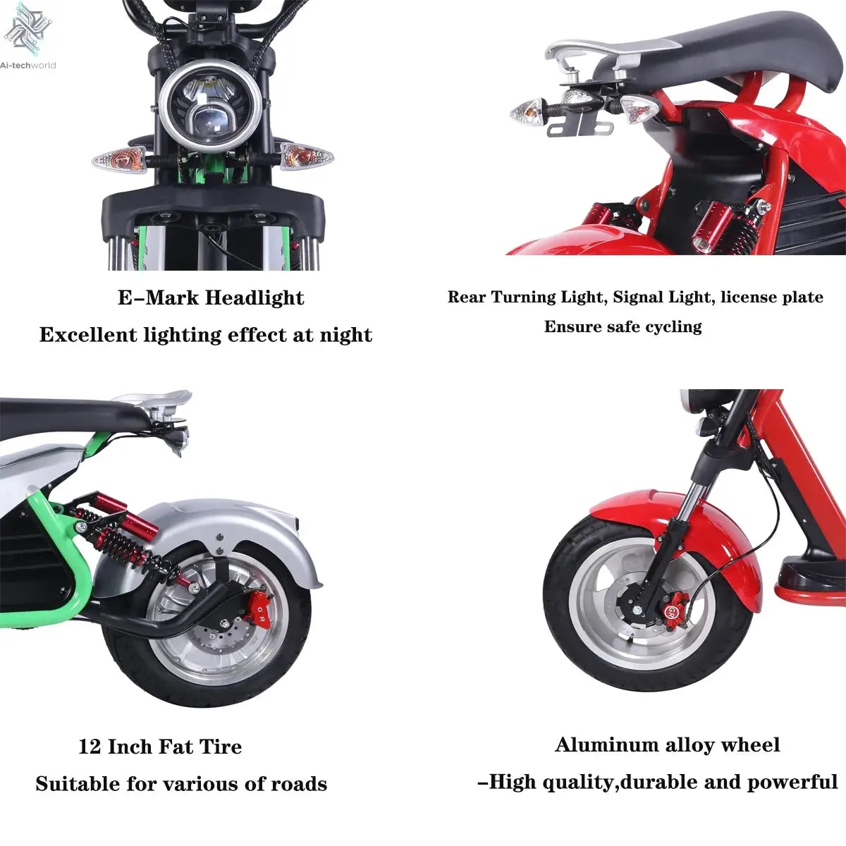 Fat Tire Electric Scooter Adult Citycoco with 2 Seat Power Scooter 60V 4000W E-Bike Ai-TechWorld 