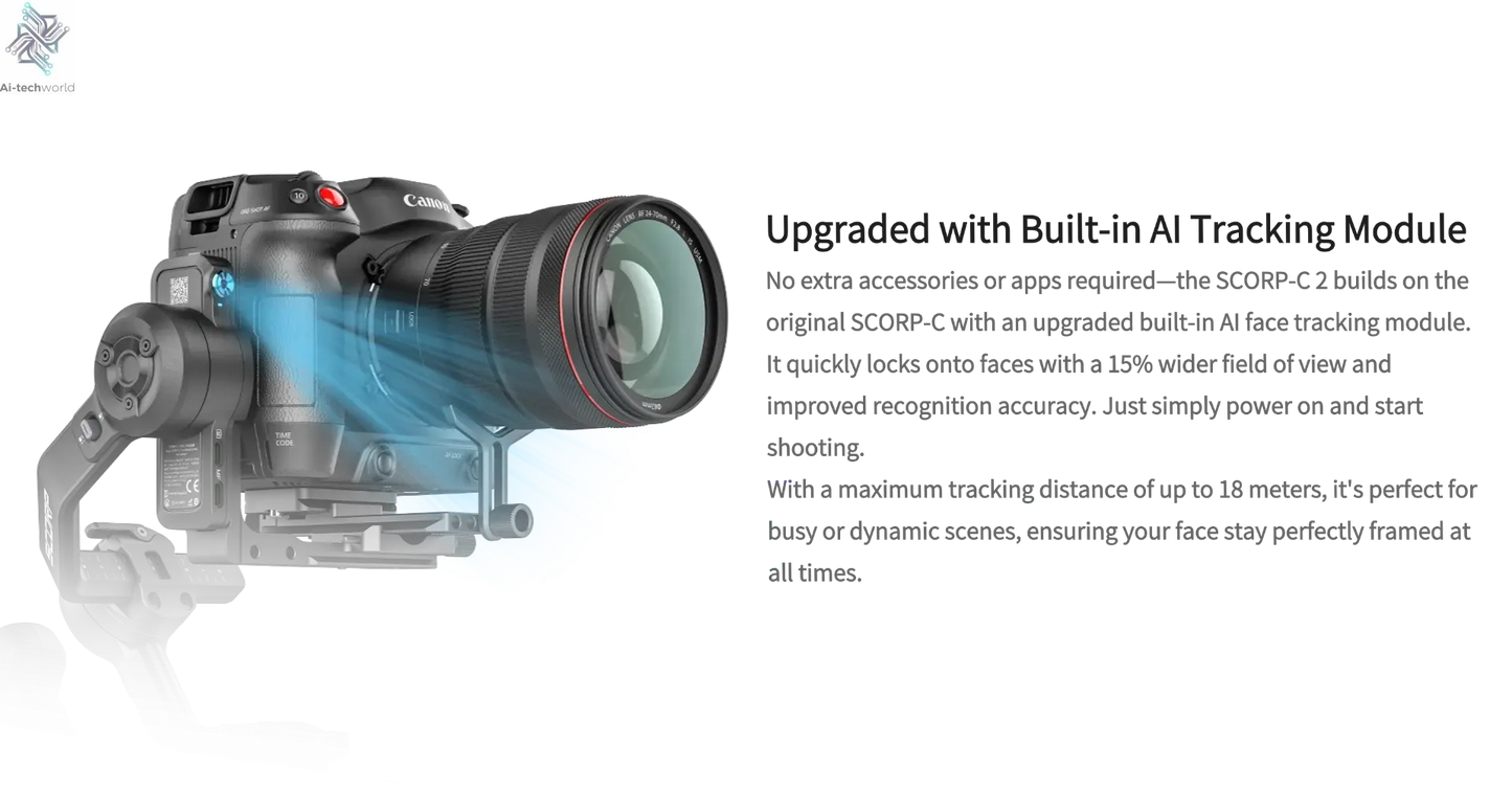 FeiyuTech SCORP-C 2 Gimbal Camera Stabilizer for DSLR&Mirrorless 3.5kg Payload, AI Tracking, Native Vertical Shooting SCORP C2 Ai-TechWorld 