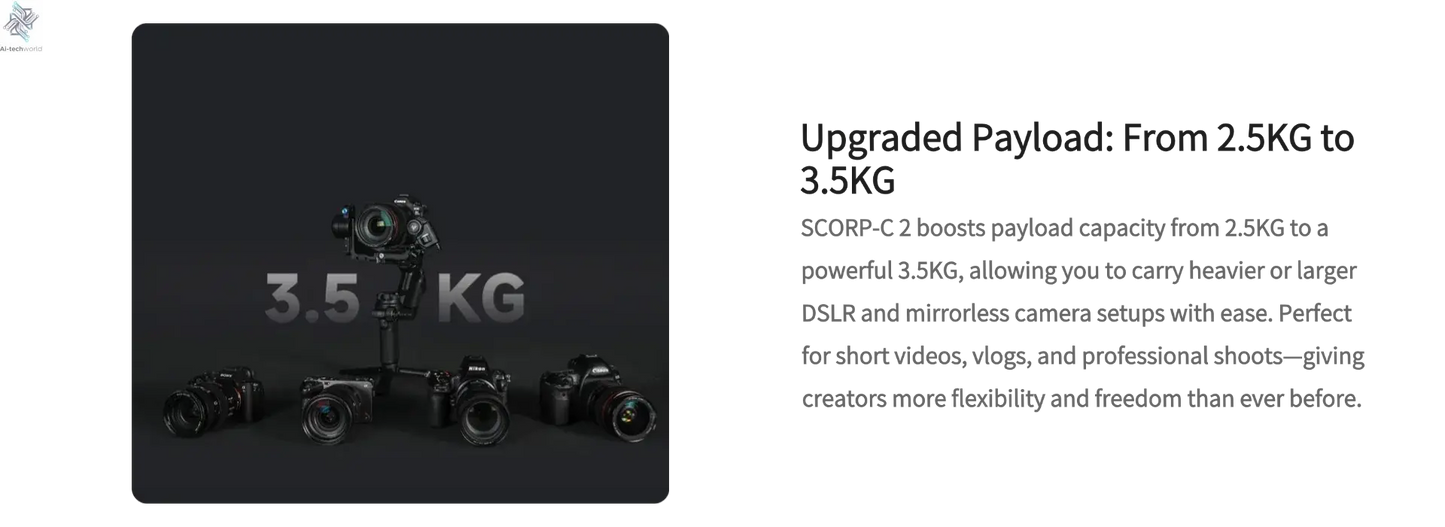 FeiyuTech SCORP-C 2 Gimbal Camera Stabilizer for DSLR&Mirrorless 3.5kg Payload, AI Tracking, Native Vertical Shooting SCORP C2 Ai-TechWorld 