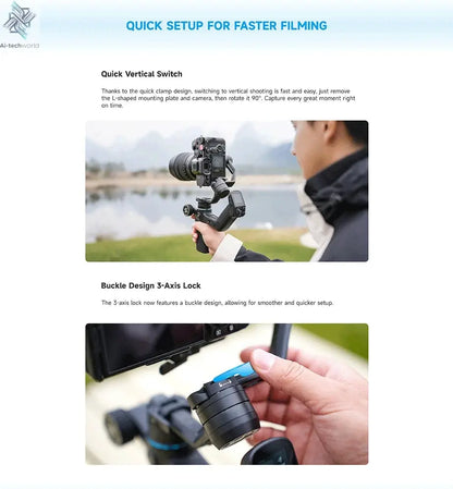 FeiyuTech SCORP Mini 3 Pro 3-in-1 Gimbal for Mirrorless, Action Cams and Smartphones with AI Tracking, 2 kg Load, 14 h Battery Ai-TechWorld 