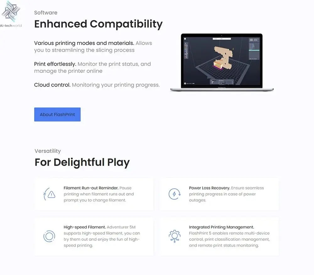 Flashforge Adventurer 5M 3D Printer with Auto Leveling and Power Loss Recovery - #Ai-TechWorld#