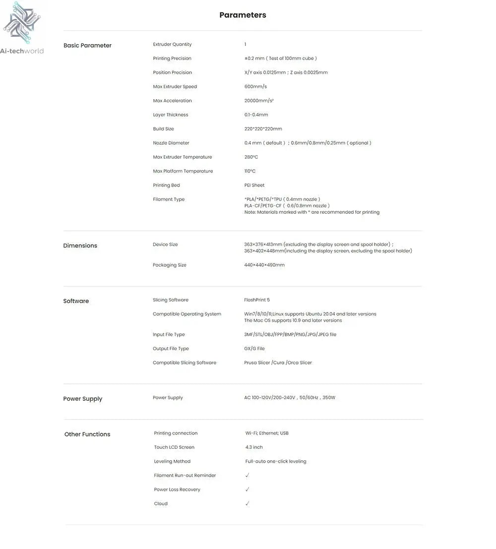 Flashforge Adventurer 5M 3D Printer with Auto Leveling and Power Loss Recovery - #Ai-TechWorld#