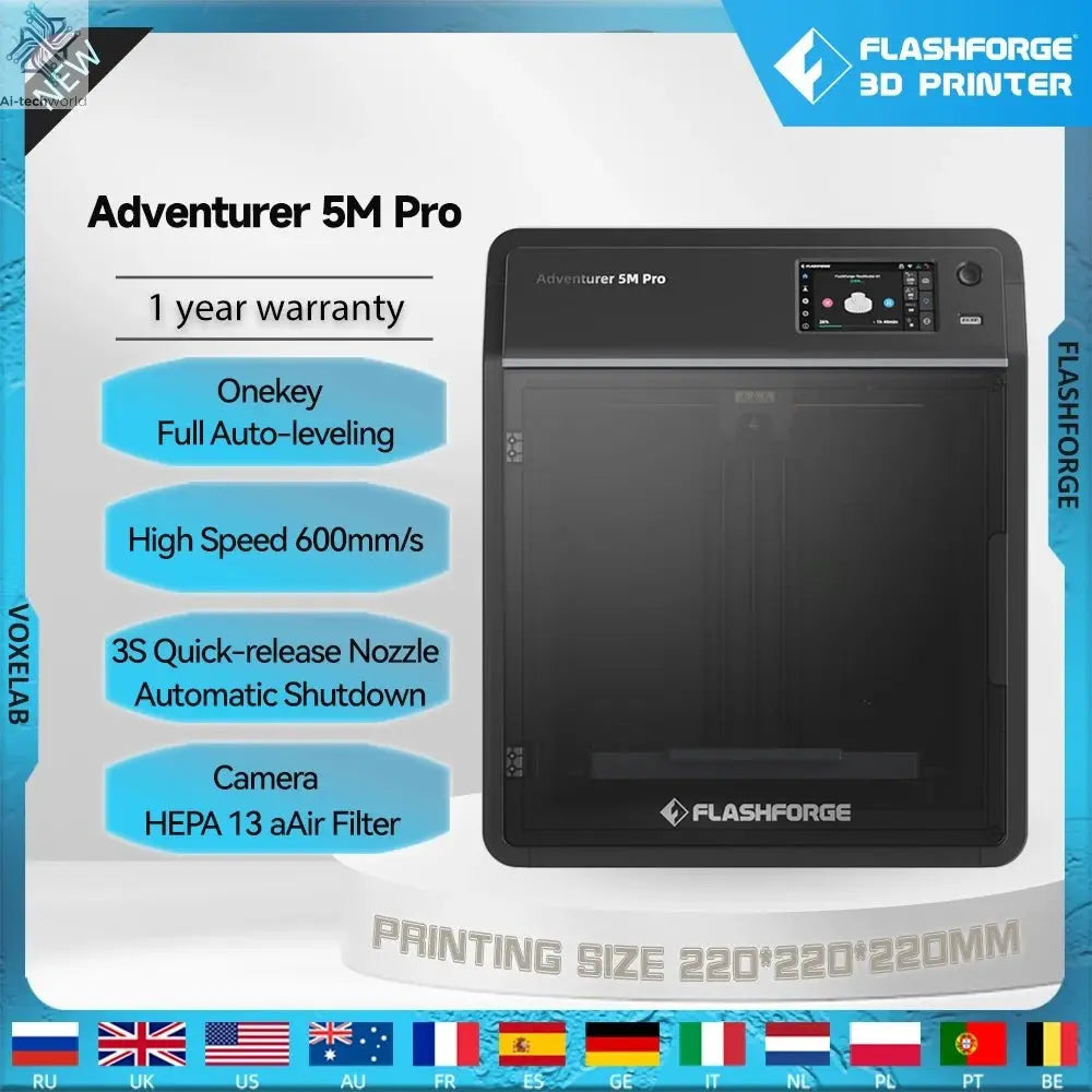 Flashforge Adventurer 5M Pro 3d Printer High Speed Full-auto Leveling Direct Extruder Automatic Shutdown With Camera Ai-TechWorld