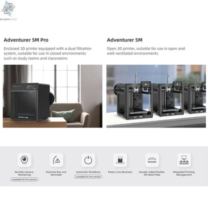 Flashforge Adventurer 5M Pro 3d Printer High Speed Full-auto Leveling Direct Extruder Automatic Shutdown With Camera Ai-TechWorld