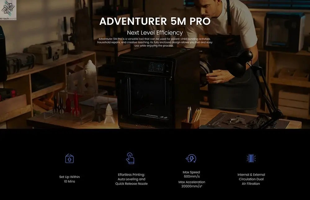 Flashforge Adventurer 5M Pro 3d Printer High Speed Full-auto Leveling Direct Extruder Automatic Shutdown With Camera Ai-TechWorld