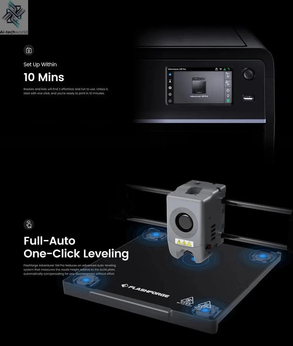 Flashforge Adventurer 5M Pro 3d Printer High Speed Full-auto Leveling Direct Extruder Automatic Shutdown With Camera Ai-TechWorld