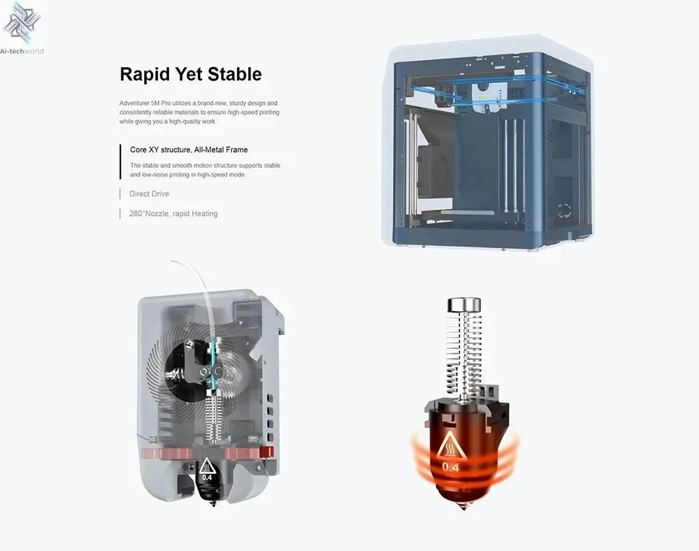 Flashforge Adventurer 5M Pro 3d Printer High Speed Full-auto Leveling Direct Extruder Automatic Shutdown With Camera Ai-TechWorld