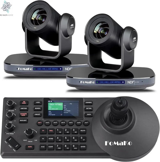 FoMaKo 4K PTZ Bundle NDI Camera 60FPS 20X Optical Zoom + KC608 IP PTZ Controller, 2pcs K820N+1pcs KC608 pro PTZ Camera Bundle - Ai - TechWorld