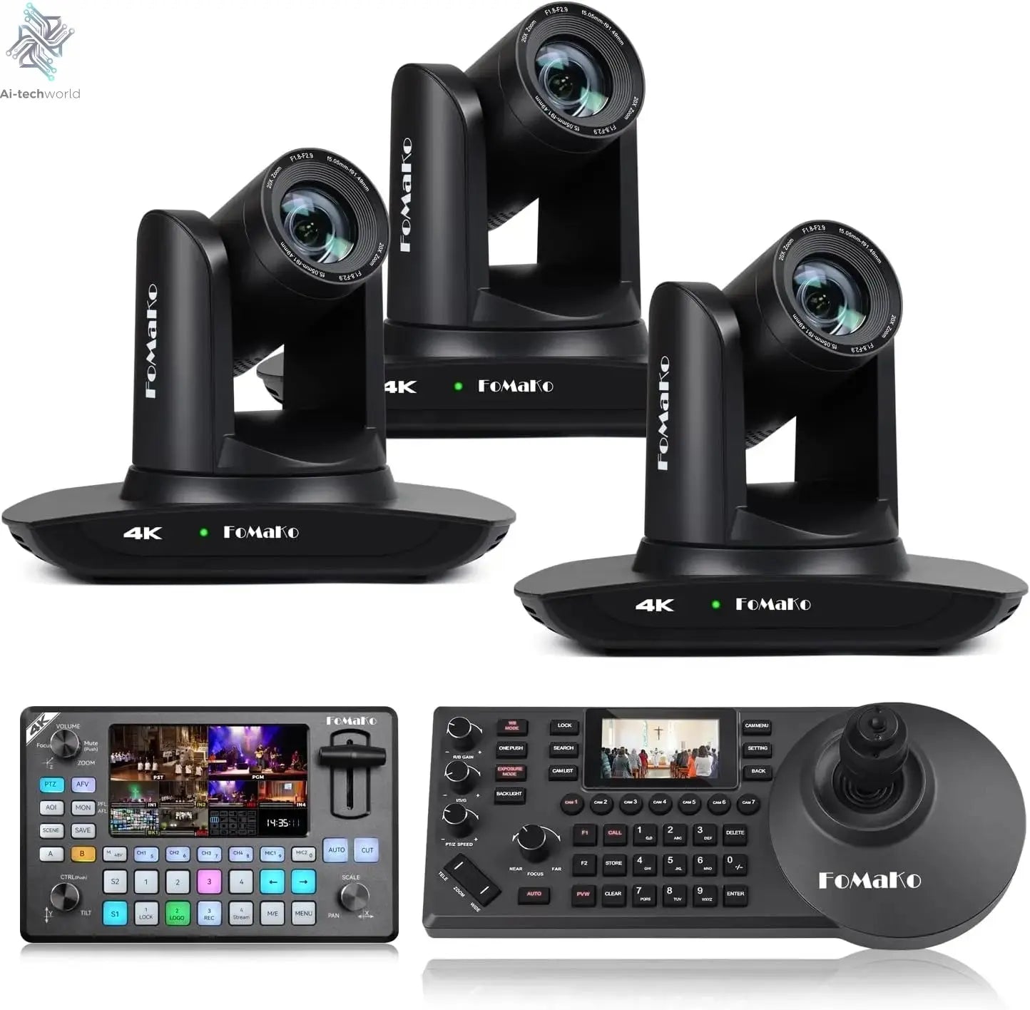 FoMaKo 4K PTZ Camera HDMI, AI Auto - Tracking,20X Optical Zoom(3pcs),KC602 Video Mixer Switcher,KC608 Pro PTZ Controller - Ai - TechWorld