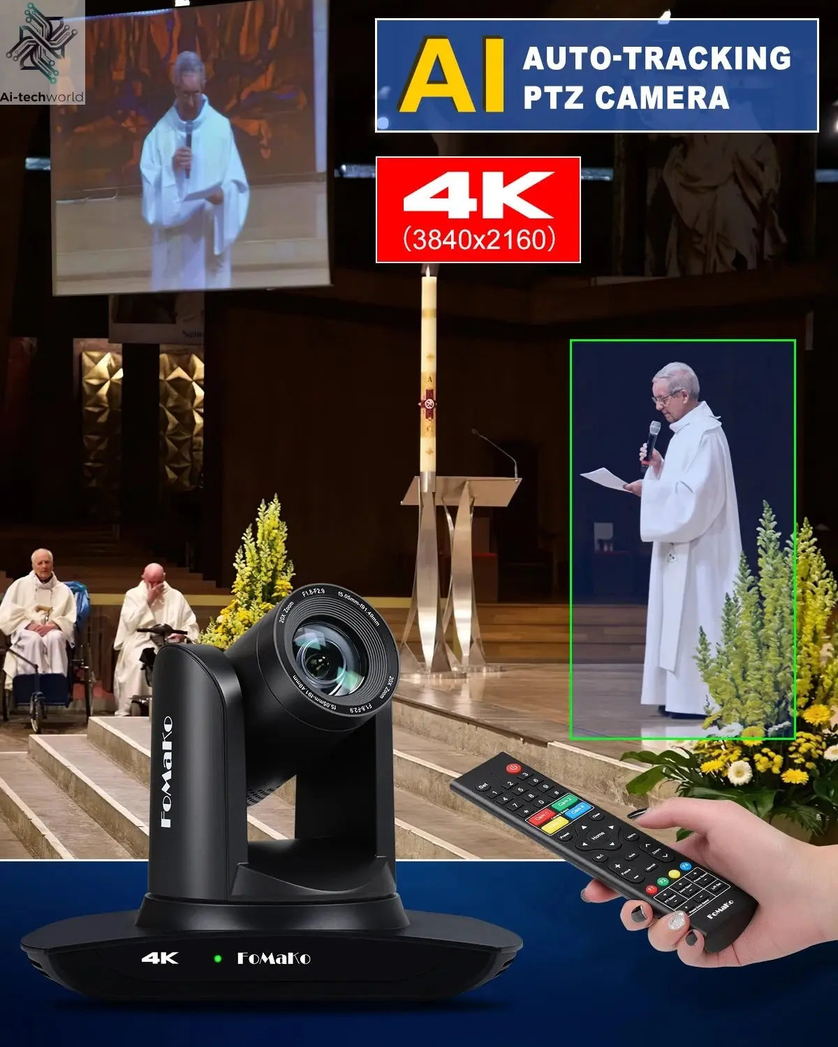 FoMaKo 4K PTZ Camera HDMI, AI Auto - Tracking,20X Optical Zoom(3pcs),KC602 Video Mixer Switcher,KC608 Pro PTZ Controller - Ai - TechWorld
