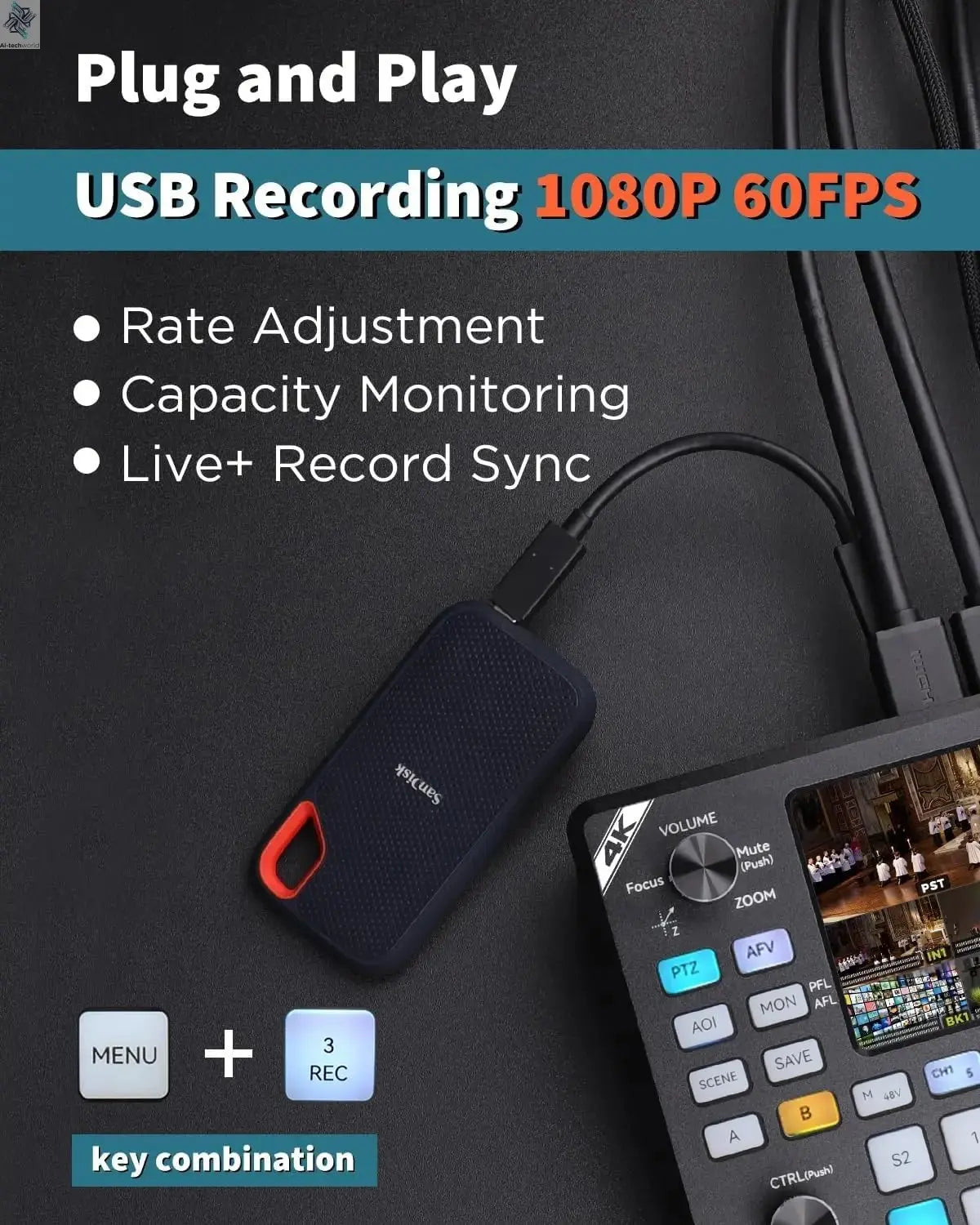 FoMaKo 4K PTZ Camera HDMI, AI Auto - Tracking,20X Optical Zoom(3pcs),KC602 Video Mixer Switcher,KC608 Pro PTZ Controller - Ai - TechWorld