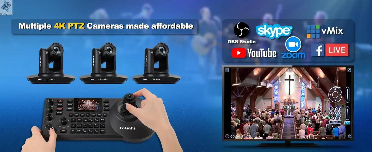 FoMaKo 4K PTZ Camera HDMI, AI Auto - Tracking,20X Optical Zoom(3pcs),KC602 Video Mixer Switcher,KC608 Pro PTZ Controller - Ai - TechWorld