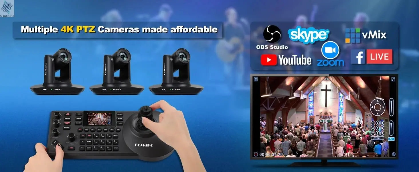 FoMaKo 4K PTZ Camera HDMI, AI Auto - Tracking,20X Optical Zoom(3pcs),KC602 Video Mixer Switcher,KC608 Pro PTZ Controller - Ai - TechWorld