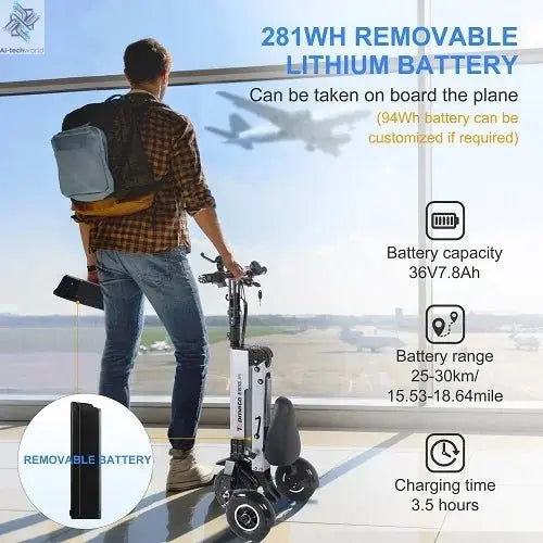 Folding Electric Tricycle Mobility Scooter for Adults and Seniors – 3 - Wheel Scooter with Reverse Function, LED Display, and 3 - Speed Modes - Ai - TechWorld