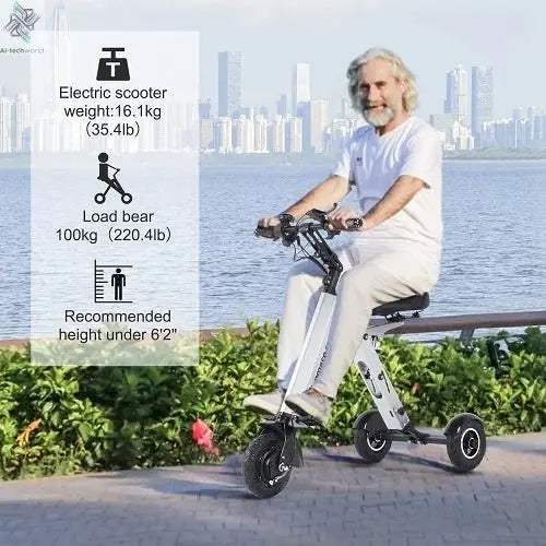 Folding Electric Tricycle Mobility Scooter for Adults and Seniors – 3 - Wheel Scooter with Reverse Function, LED Display, and 3 - Speed Modes - Ai - TechWorld