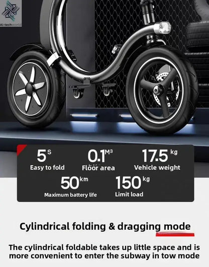 Folding electric bicycle, small, ultra-light and portable, transportation lithium batteries help drive battery cars Ai-TechWorld 