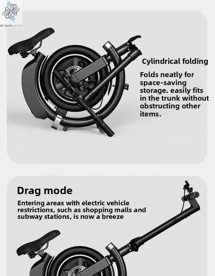 Folding electric bicycle, small, ultra-light and portable, transportation lithium batteries help drive battery cars Ai-TechWorld 