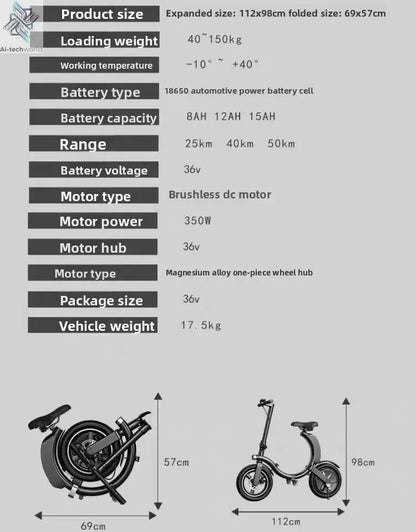 Folding electric bicycle, small, ultra-light and portable, transportation lithium batteries help drive battery cars Ai-TechWorld 