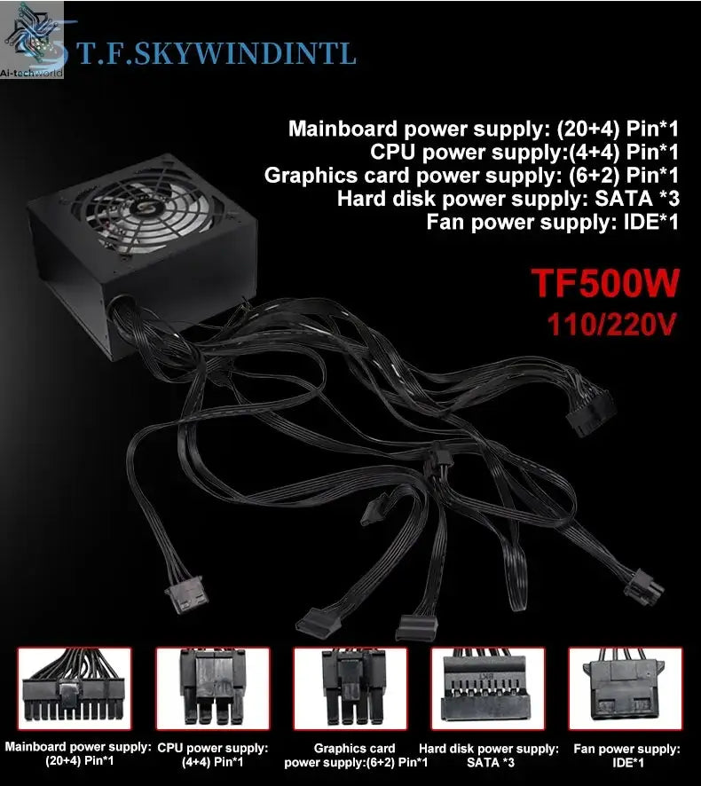 Fonte 500w PSU12V PC Power Sources For Office 500W 24pin ATX Computer Power Supply PSU 500W PC Gaming Power PC Gamer Source Game Ai-TechWorld 