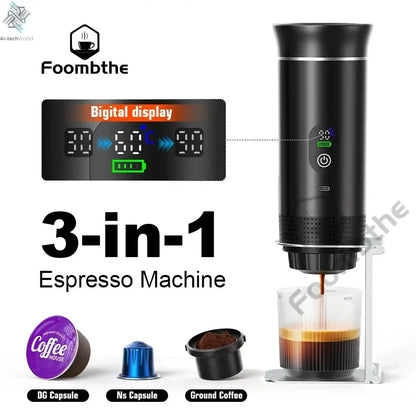 Foombthe Portable Espresso Coffee Machine With Digital Display 3-in-1 Capsule Coffee Maker for Car & Home Camping Coffee Maker Ai-TechWorld 