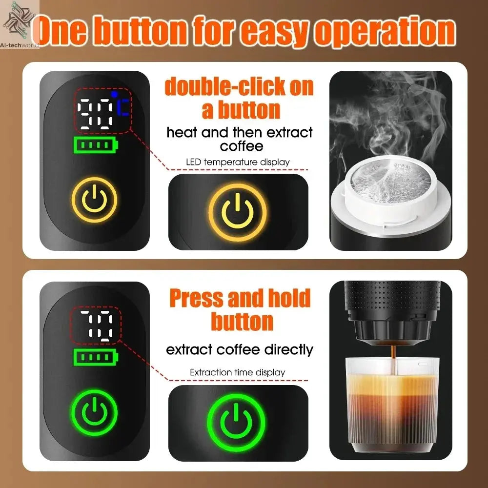 Foombthe Portable Espresso Coffee Machine With Digital Display 3-in-1 Capsule Coffee Maker for Car & Home Camping Coffee Maker Ai-TechWorld 