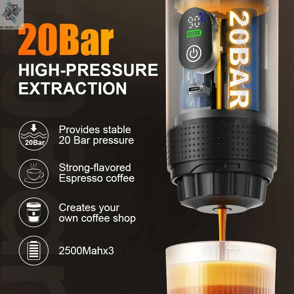 Foombthe Portable Espresso Coffee Machine With Digital Display 3-in-1 Capsule Coffee Maker for Car & Home Camping Coffee Maker Ai-TechWorld 
