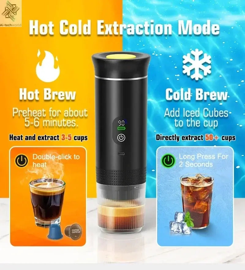 Foombthe Portable Espresso Coffee Machine With Digital Display 3-in-1 Capsule Coffee Maker for Car & Home Camping Coffee Maker Ai-TechWorld 