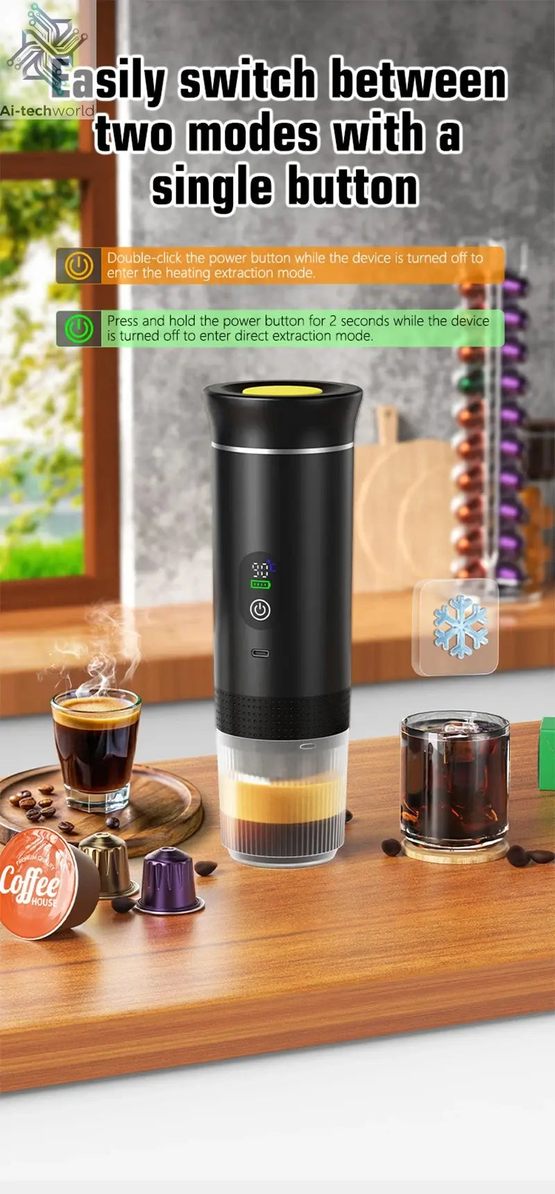 Foombthe Portable Espresso Coffee Machine With Digital Display 3-in-1 Capsule Coffee Maker for Car & Home Camping Coffee Maker Ai-TechWorld 