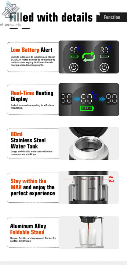 Foombthe Portable Espresso Coffee Machine With Digital Display 3-in-1 Capsule Coffee Maker for Car & Home Camping Coffee Maker Ai-TechWorld 