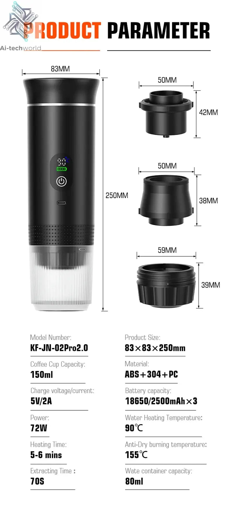 Foombthe Portable Espresso Coffee Machine With Digital Display 3-in-1 Capsule Coffee Maker for Car & Home Camping Coffee Maker Ai-TechWorld 